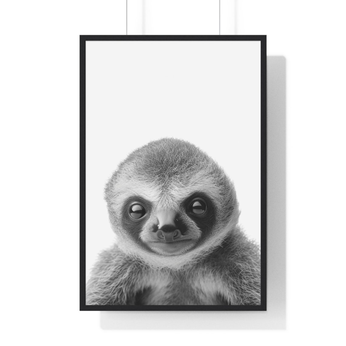 Baby Sloth Portrait with Big Eyes Black and White Nursery Poster - Image 2