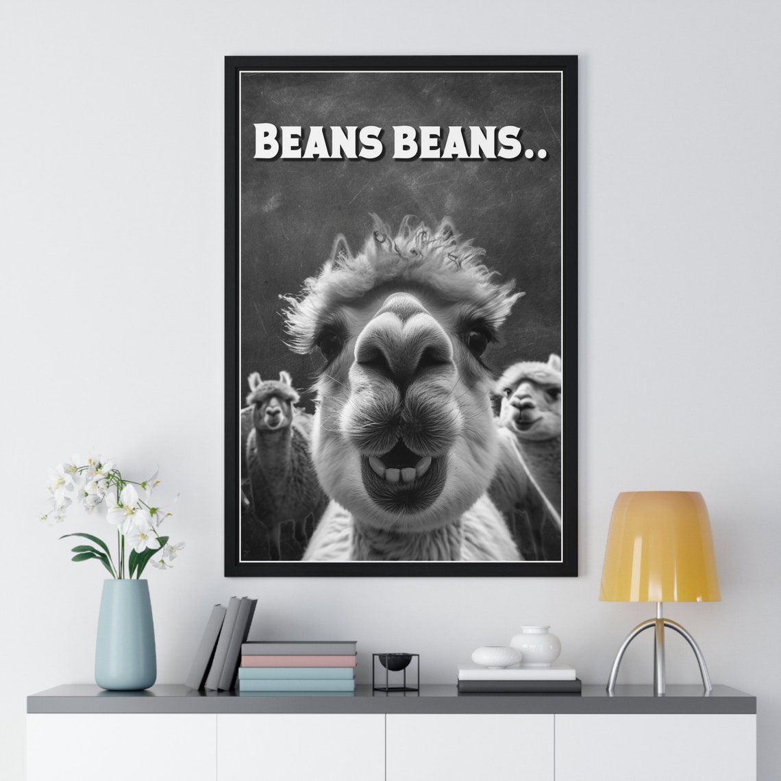 Alpaca Selfie Framed Close-Up Beans Beans Funny Bathroom Quote Poster - Image 2