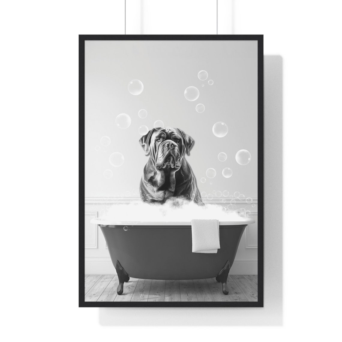 Neapolitan Mastiff Soaking In A Bubble Bath Clawfoot Tub Poster