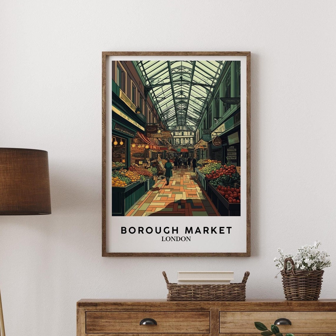 Borough Market London Glass Roof Covered Arcade Travel Poster