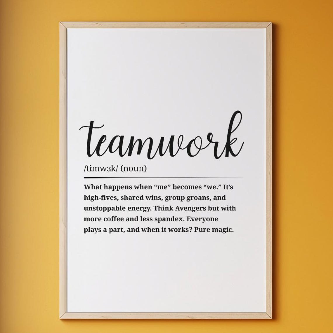 Teamwork Definition Dictionary Style Office Motivational Quote Poster