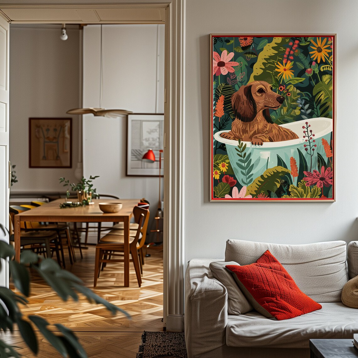 Dachshund Animal Kids Room Boho Jungle Art Print - Image 2