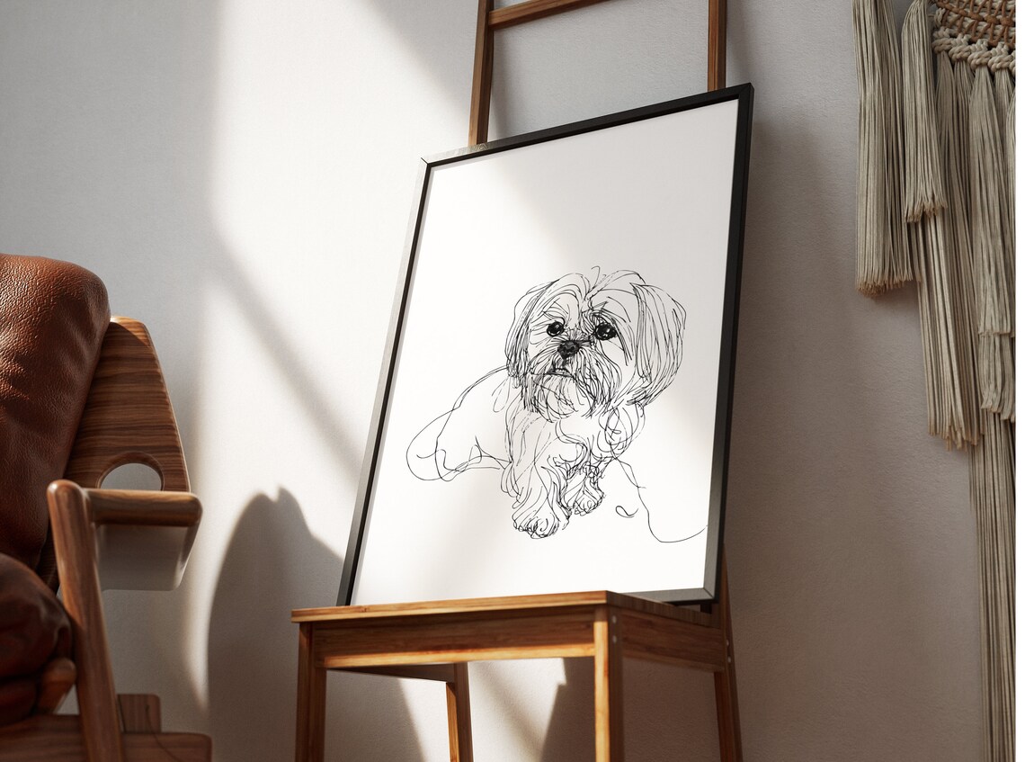 Shih Tzu Long Flowing Hair Loose Ink Sketch Portrait Dog Poster - Image 2