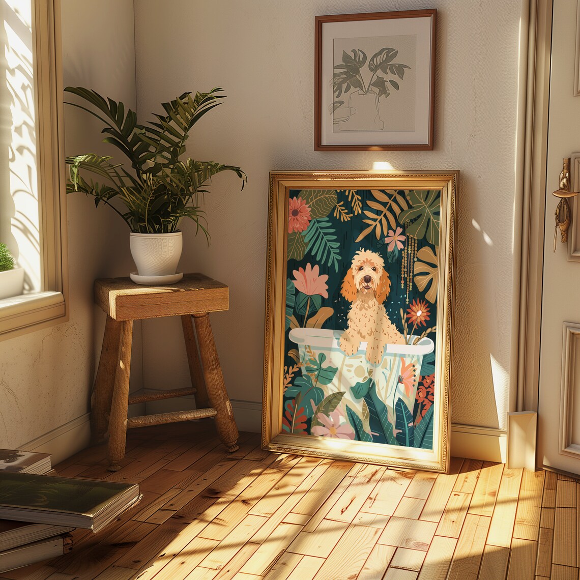 Goldendoodle Boho Jungle Bathtub Wall Art Print - Image 2