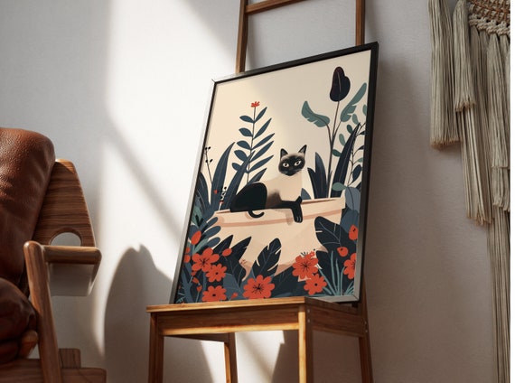 Siamese Cat Boho Jungle Bathtub Poster