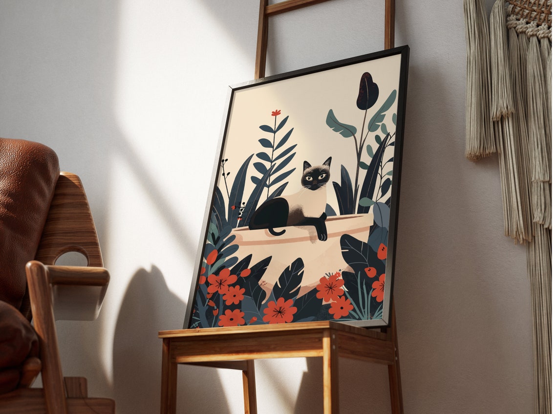 Siamese Cat Boho Jungle Bathtub Poster