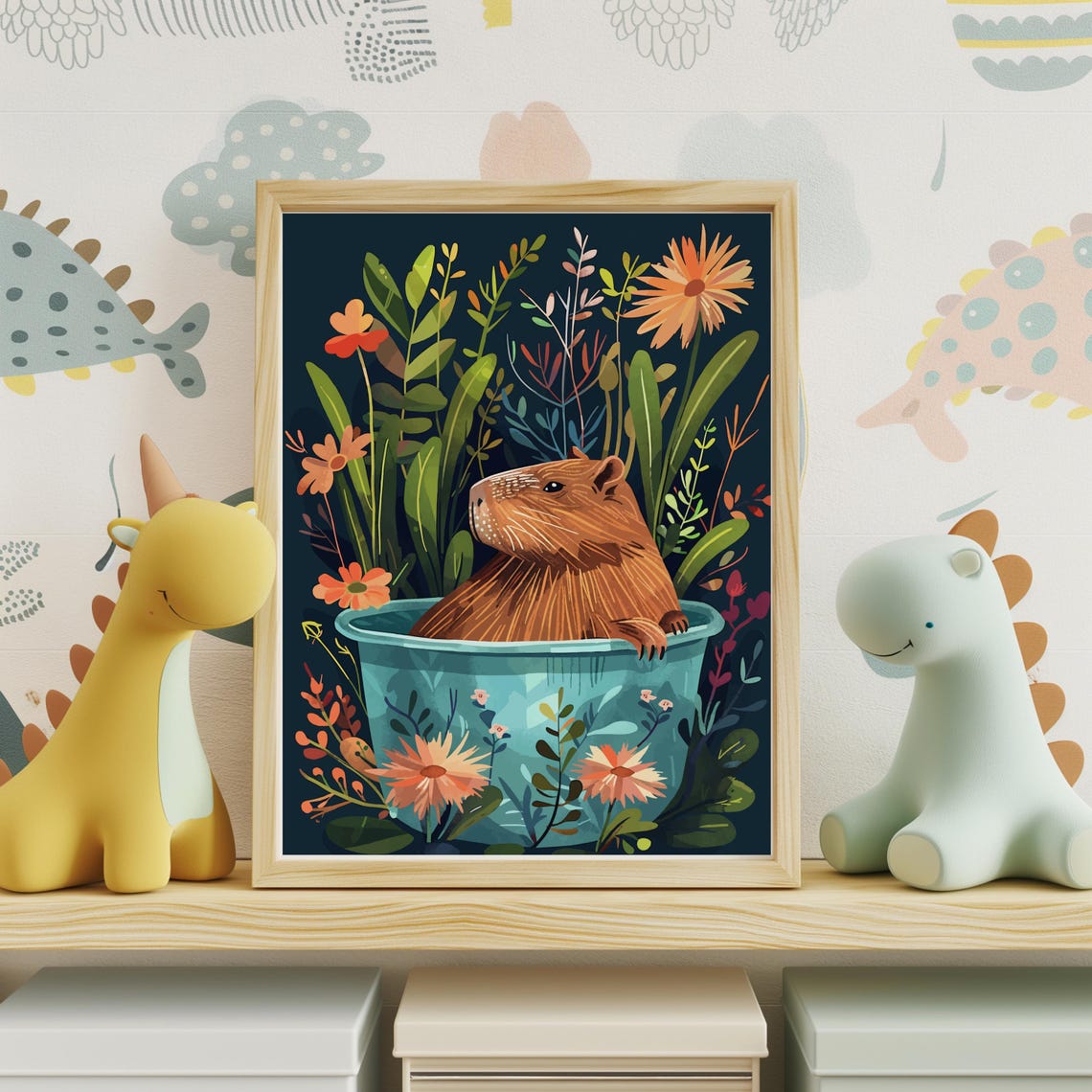 Capybara Floral Bathtub Poster With Boho Jungle Botanical Flowers - Image 2