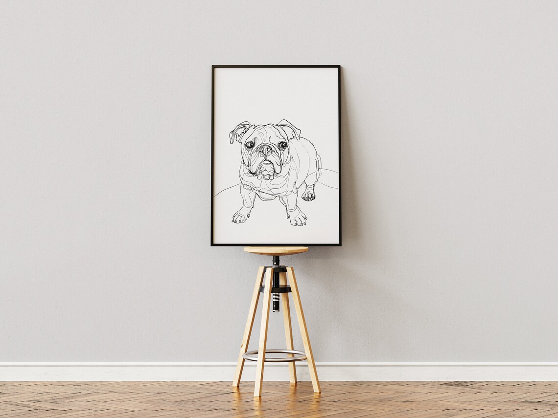 English Bulldog Standing Sturdy Characterful Line Drawing Art Poster - Image 3