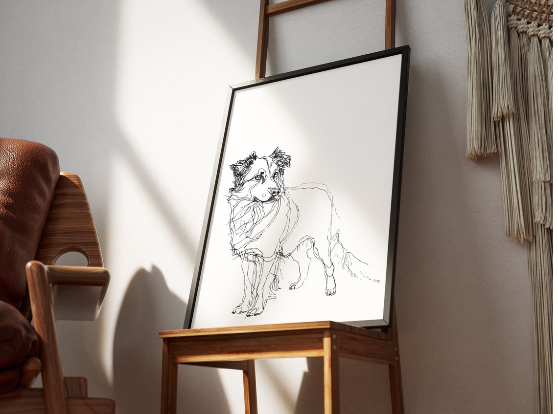 Australian Shepherd Minimal Continuous Line Portrait Poster Dog Art - Image 2
