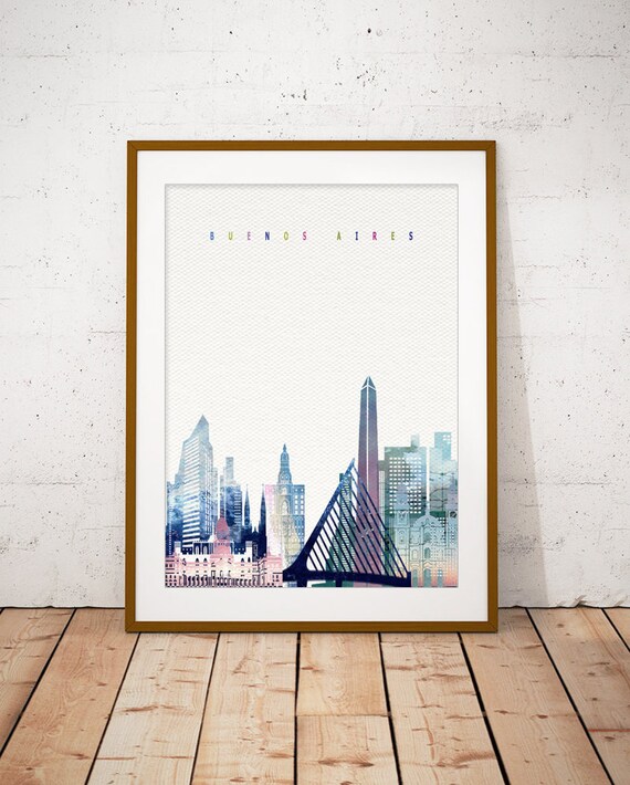 Buenos Aires Argentina Watercolor Skyline Obelisk Cityscape Poster
