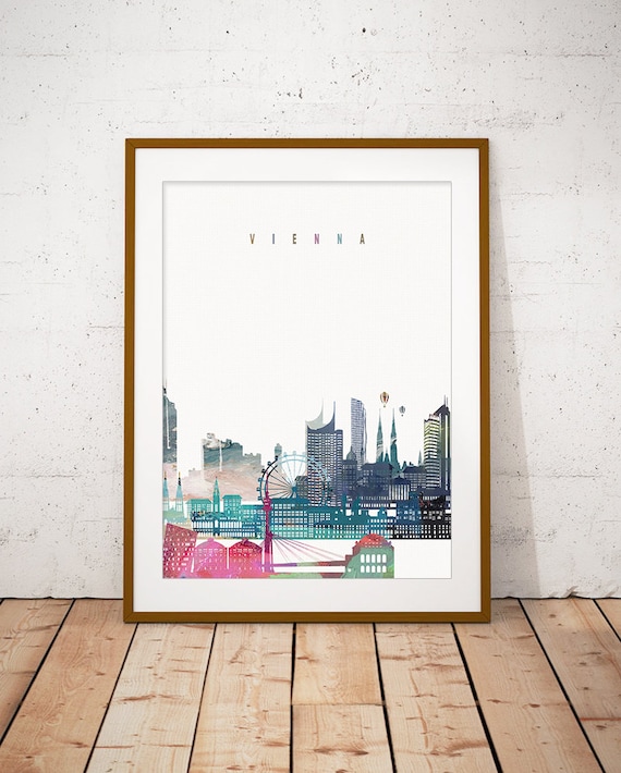 Vienna Skyline Colorful Watercolor City Landmarks Art Poster