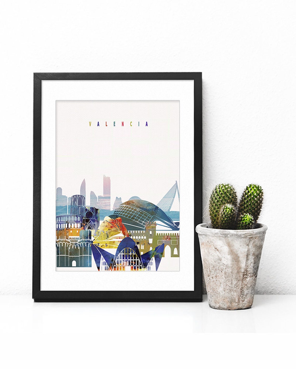 Valencia Watercolor City Skyline Spain Print Home Decor Modern Gift - Image 2