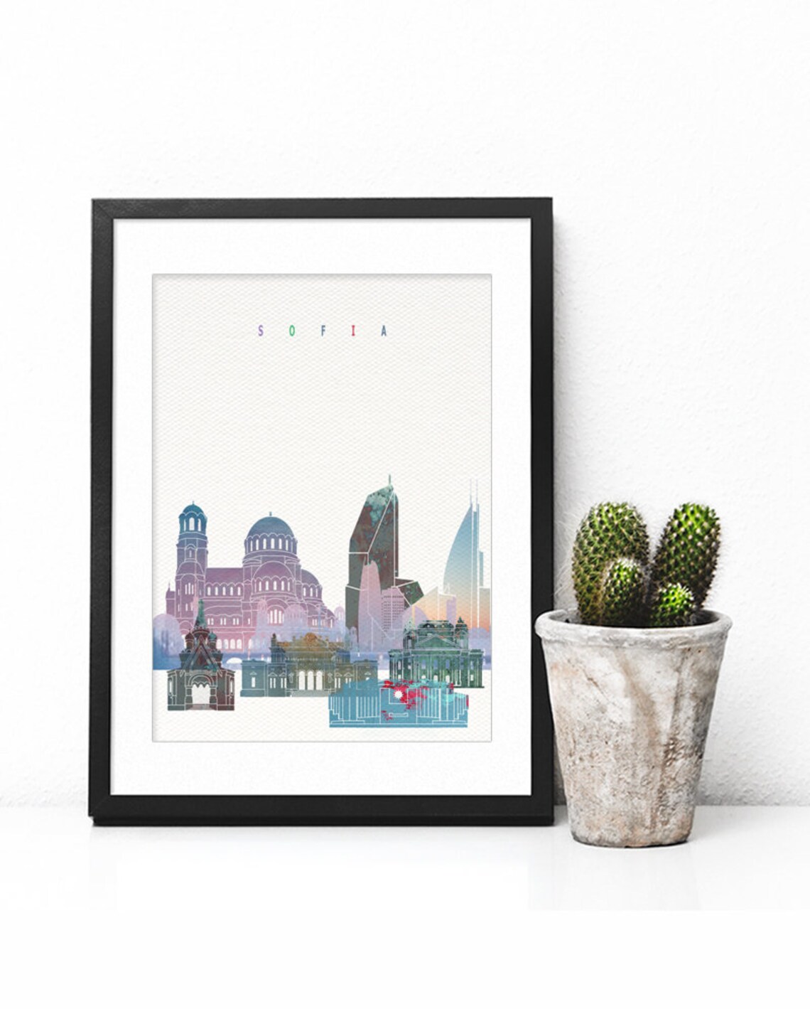Sofia Bulgaria Watercolor Skyline Cathedral Golden Domes Poster - Image 2