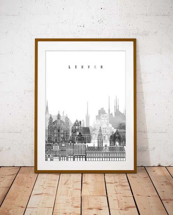 Leuven Black and White City Skyline Belgium Print Decor Modern Gift