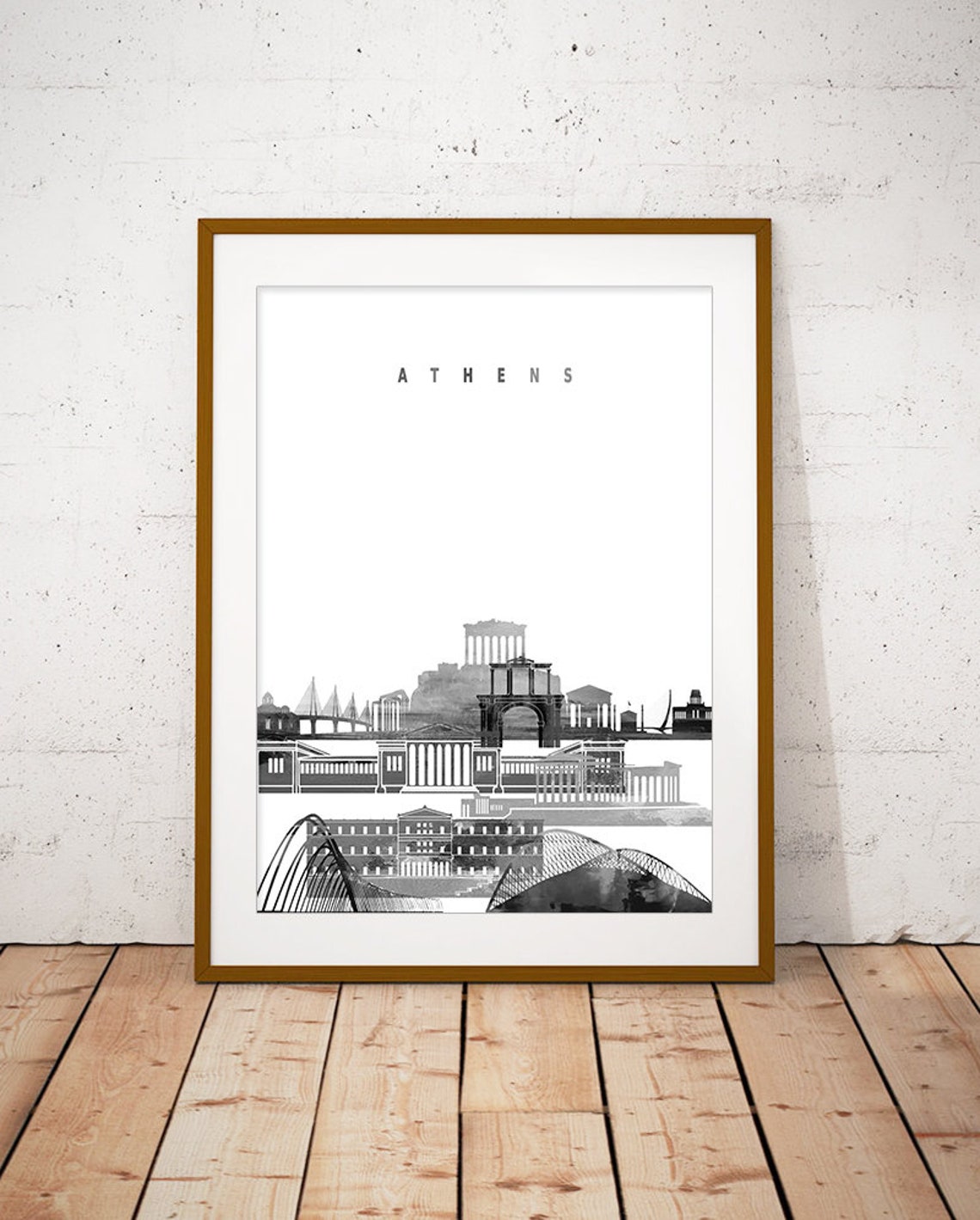 Athens Skyline Black And White Acropolis Cityscape Art Poster