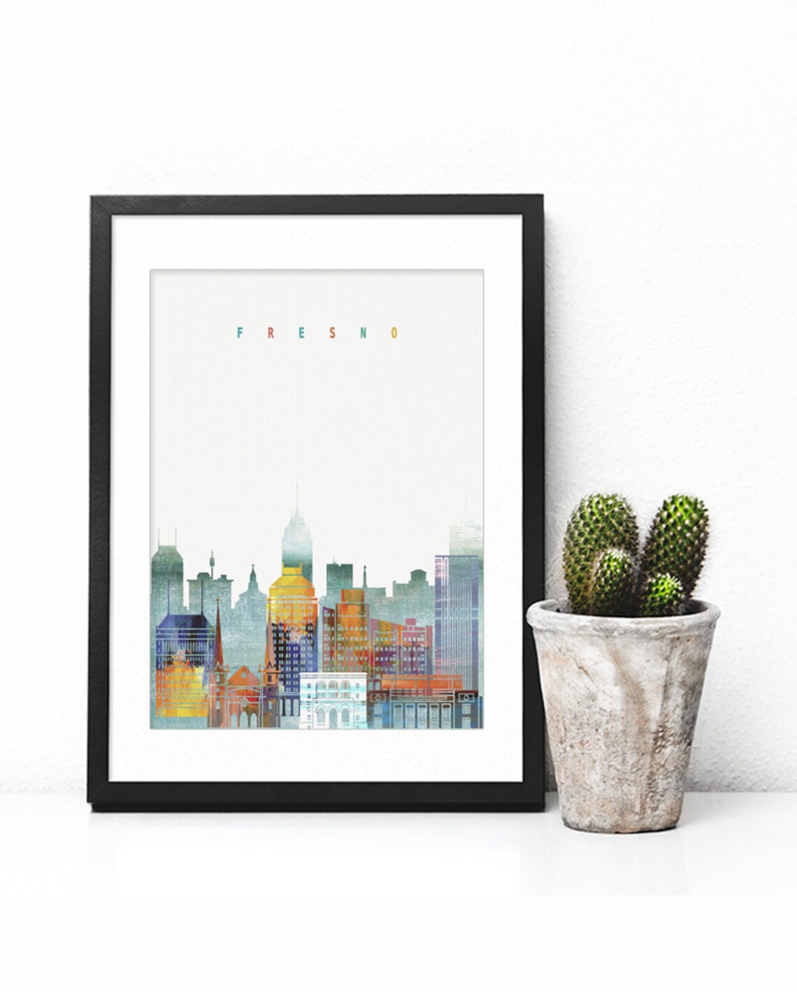 Fresno California Golden Watercolor City Skyline Art Modern Home Decor Poster - Image 2