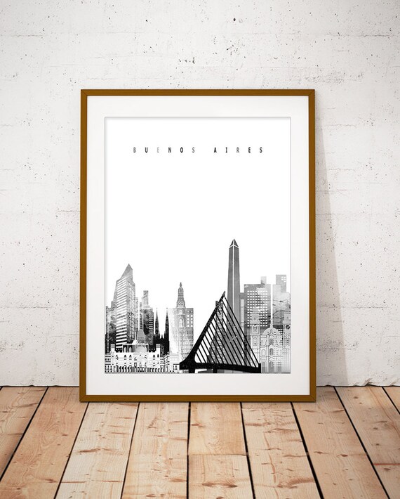 Buenos Aires Skyline Black And White City Silhouette Art Poster