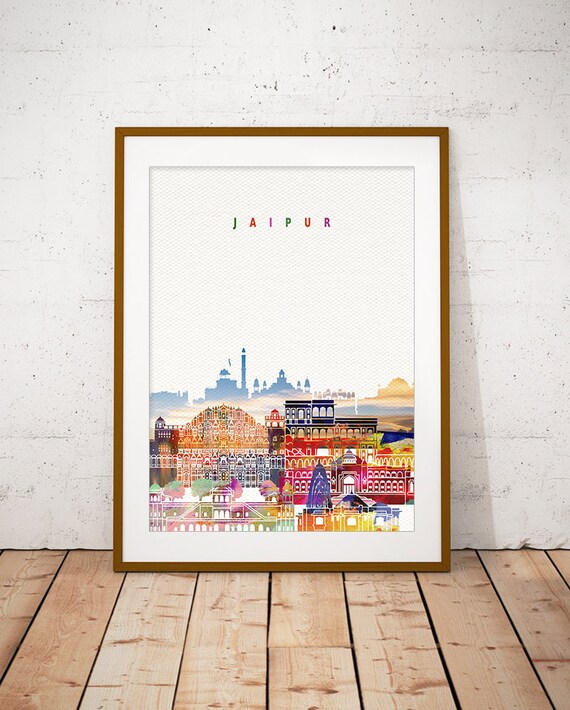 Jaipur India Colorful Watercolor City Skyline Palace Art Poster