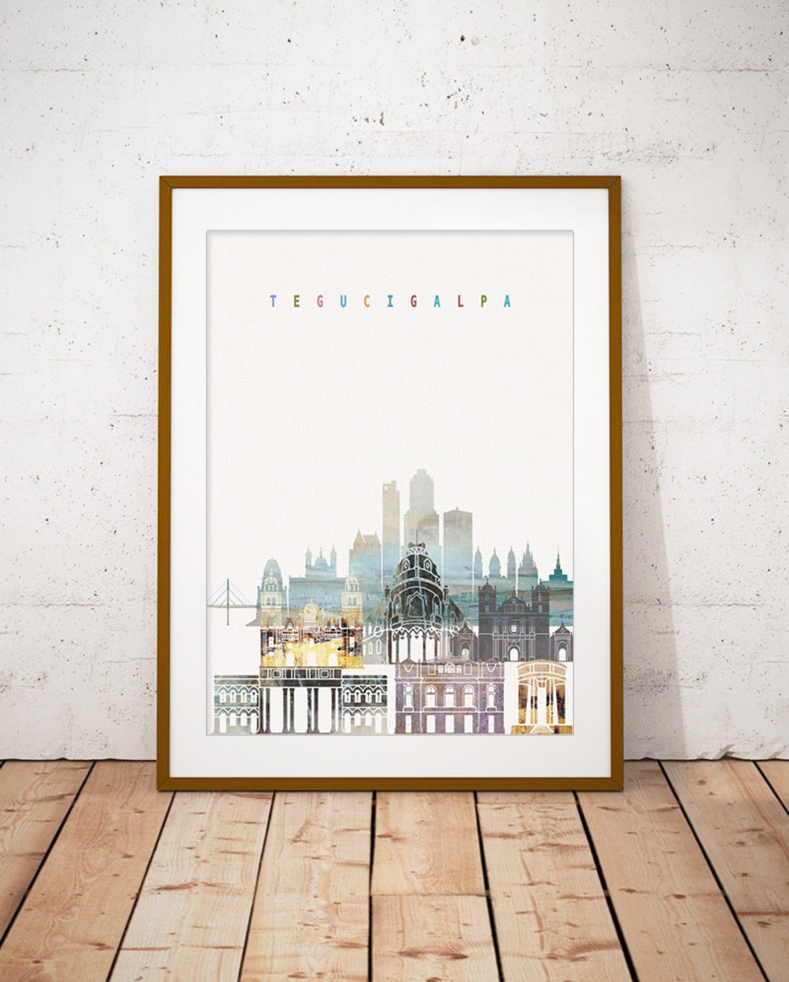Tegucigalpa Watercolor Skyline Modern Home Wall Decor Poster