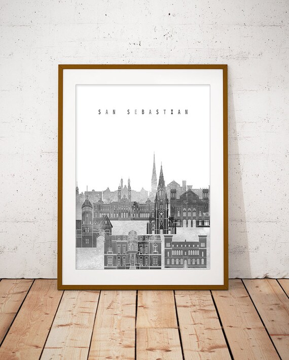 San Sebastian Black and White City Skyline Print Decor Modern Gift