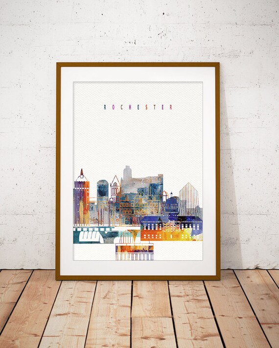 Rochester New York Colorful Watercolor City Skyline Art Poster