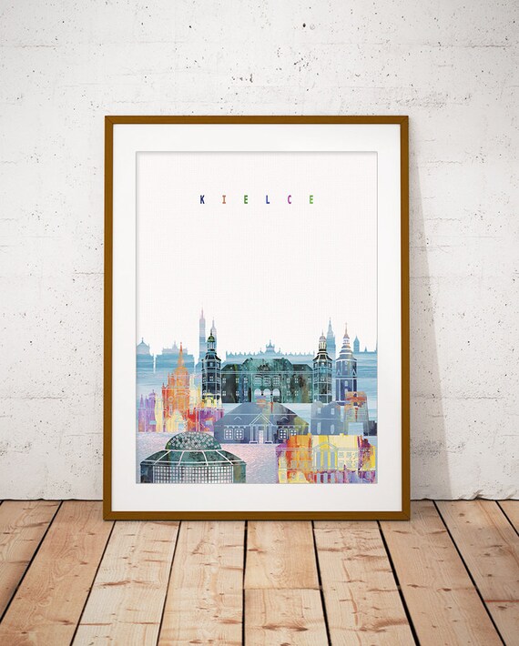 Kielce Poland Colorful Watercolor Cathedral Skyline Art Poster
