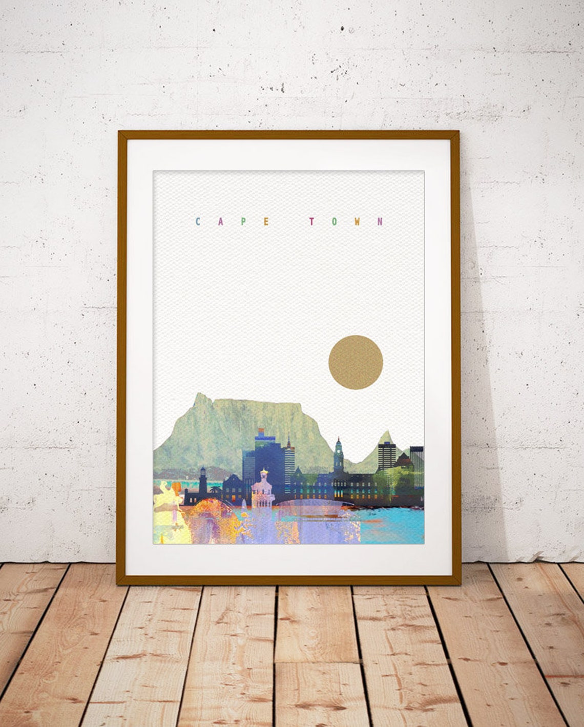 Cape Town Watercolor Skyline Table Mountain Cityscape Poster - Image 2