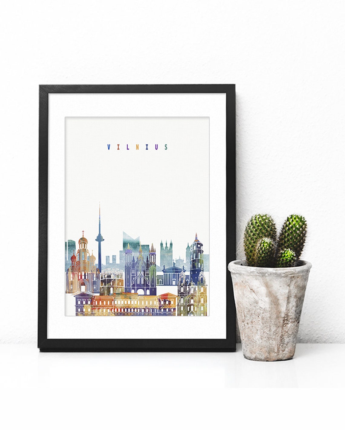 Vilnius Watercolor Skyline Churches Modern Home Decor Poster - Image 2