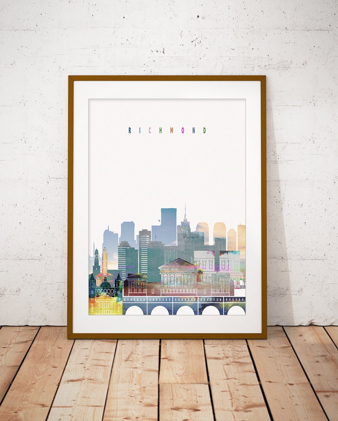 Richmond Virginia Historic Bridge Watercolor Skyline Poster Art