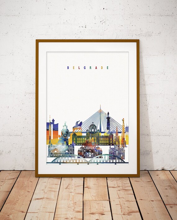 Belgrade Watercolor City Skyline Serbia Print Home Decor Modern