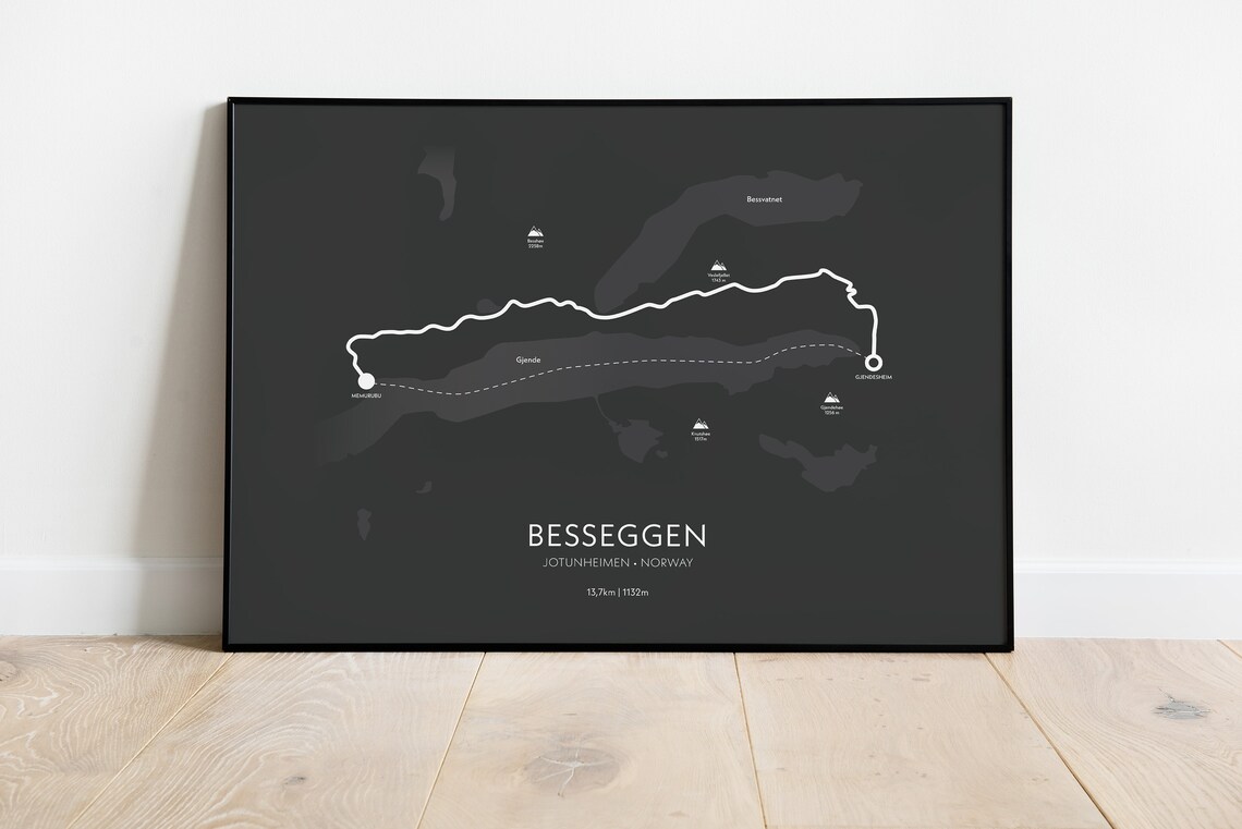 Besseggen Trail Minimalist Map Art Print, Norway
