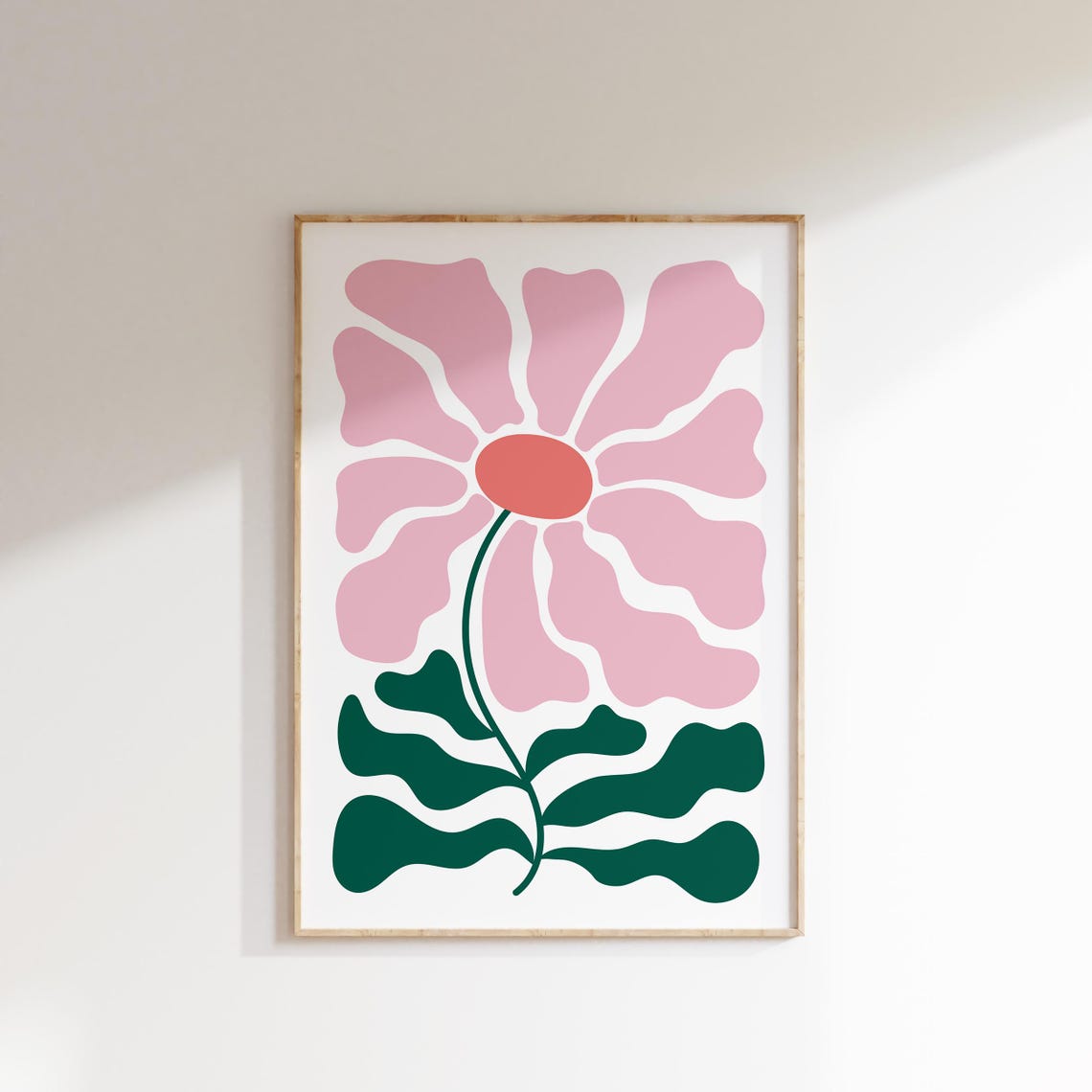 Pink Abstract Flower Bold Matisse Style Modern Botanical Wall Art