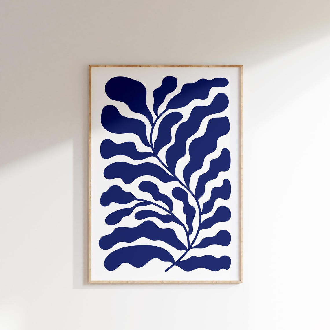 Navy Blue Abstract Leaves Matisse Style Minimalist Botanical Print
