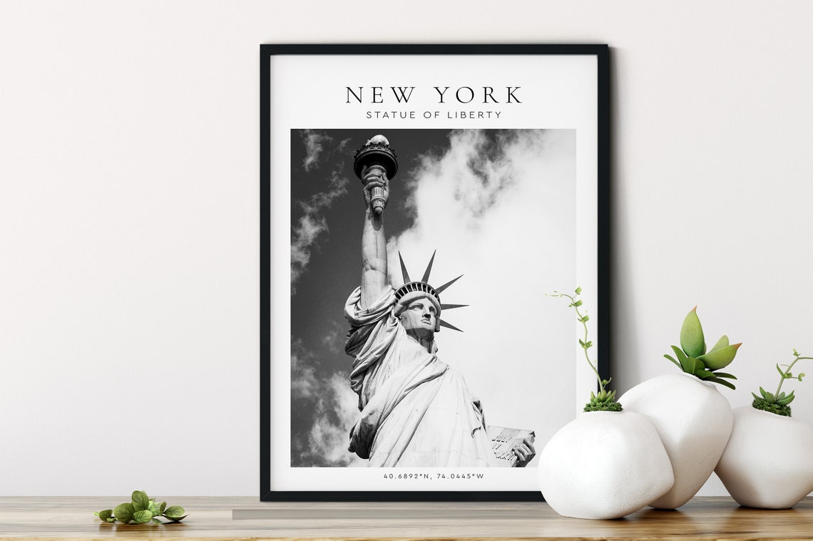 New York Statue Of Liberty Black And White Torch Coordinates Poster