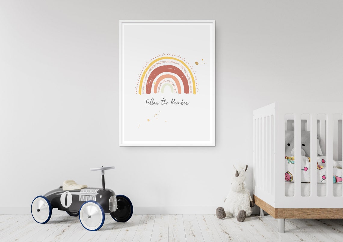 Follow The Rainbow Warm Sunset Nursery Boho Kids Wall Art Poster - Image 3