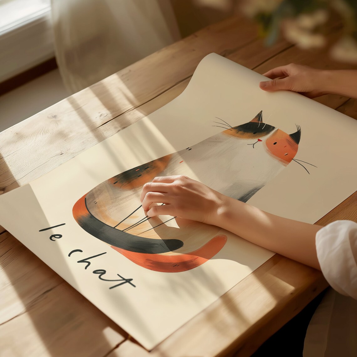 Calico Cat Le Chat Nursery Print Cute French Animal Illustration Poster - Image 3