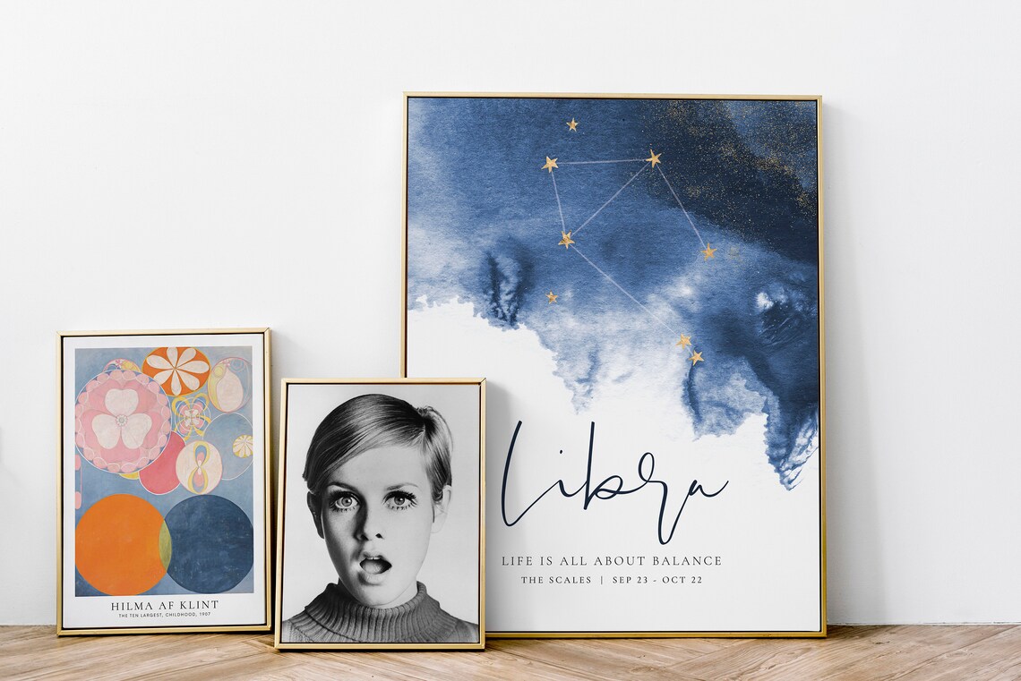 Libra Zodiac Gold Constellation Navy Watercolor Balance Quote Wall Print - Image 3
