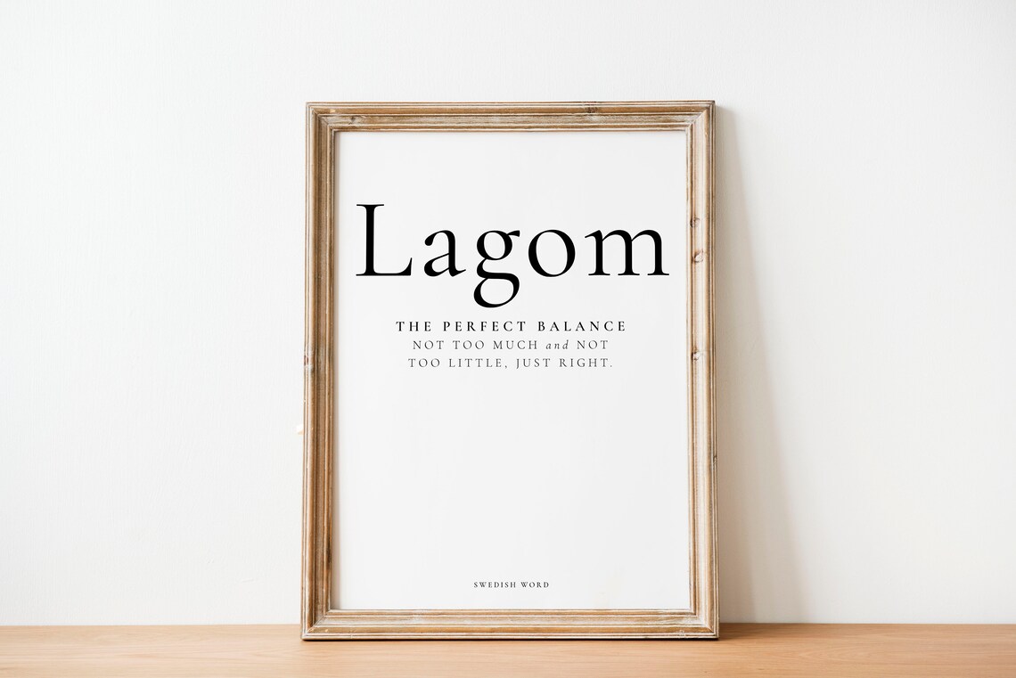 Lagom Swedish Word The Perfect Balance Minimal Definition Poster