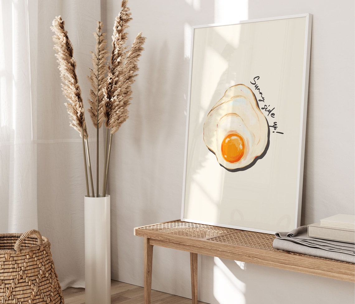 Sunny Side Up Fried Egg Kitchen Illustration Retro Food Wall Art Print - Image 5