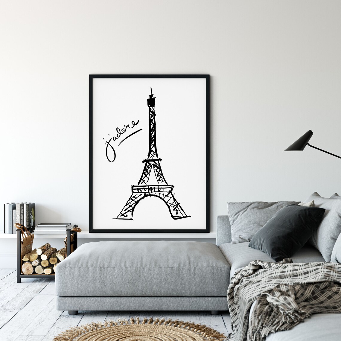 Paris Eiffel Tower J'adore Hand Drawn Sketch Minimalist Travel Poster - Image 3