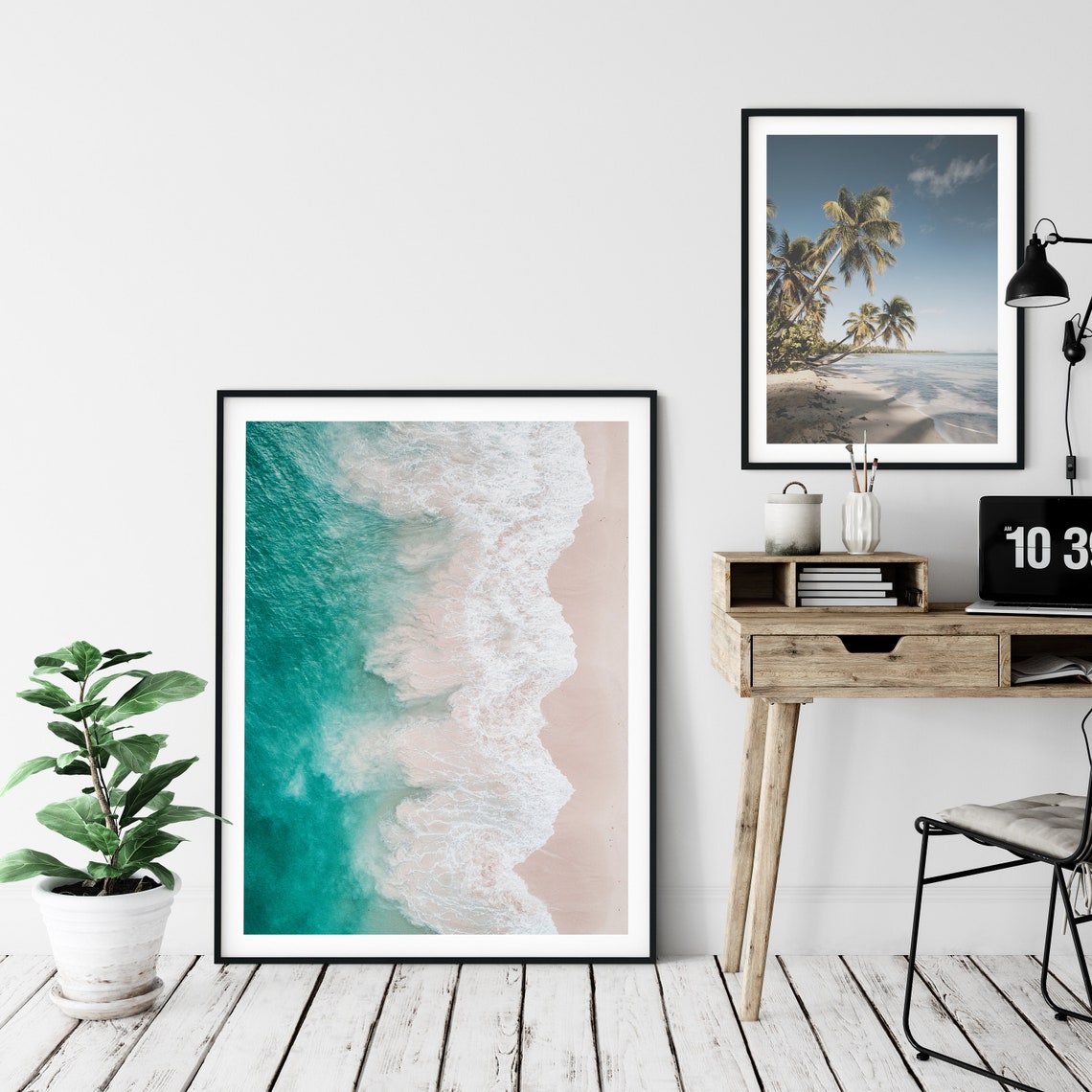 Turquoise Ocean Waves Pink Sand Beach Aerial Coastal Photography Print - Image 4