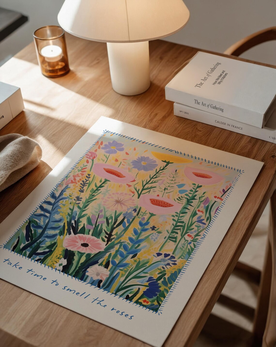 Take Time To Smell The Roses Colorful Wildflower Meadow Wall Art Print - Image 3