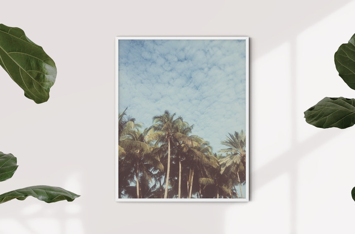 Palm Trees Vintage Blue Sky Tropical Photography Wall Art Poster - Image 3