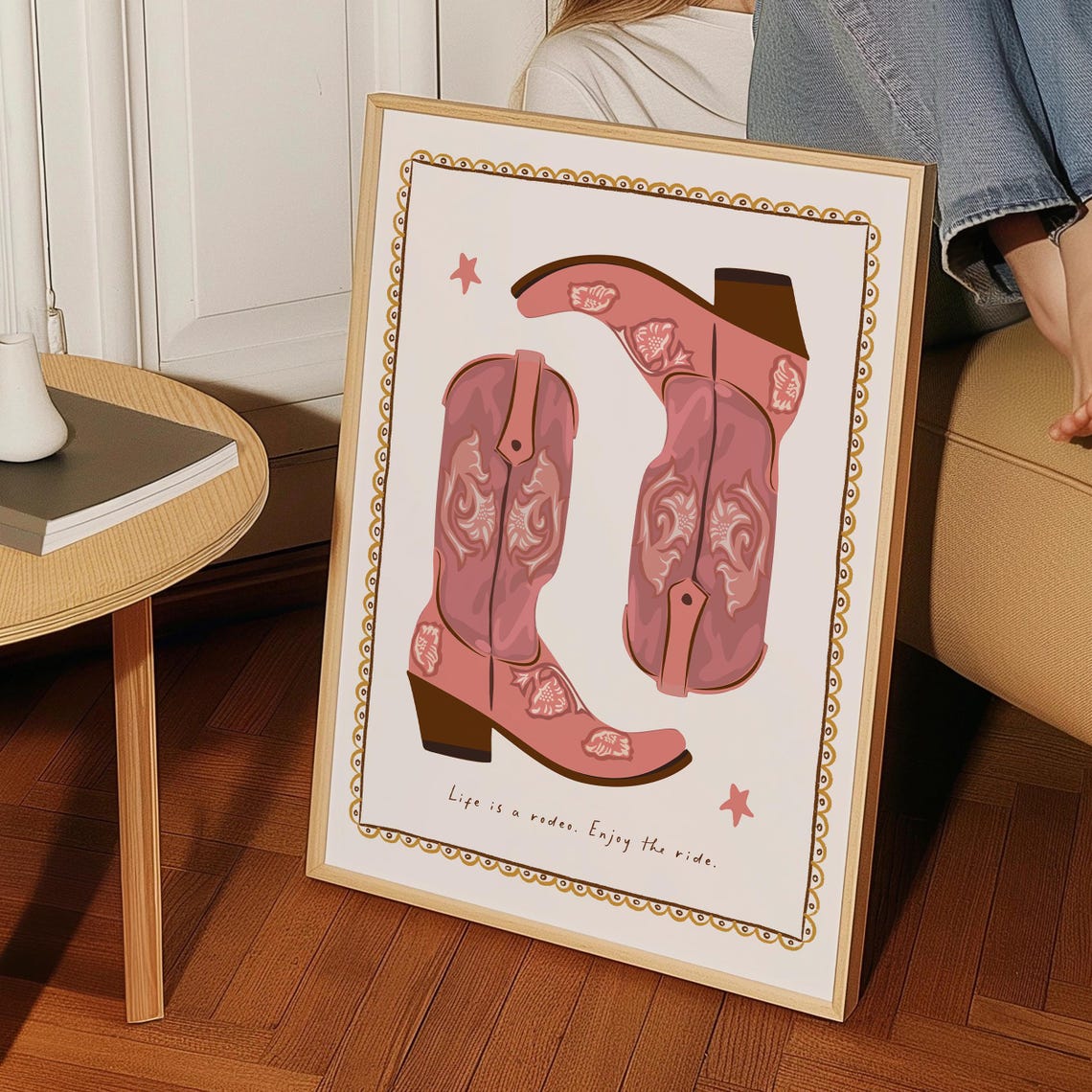 Pink Cowboy Boots Life Is A Rodeo Western Quote Art Wall Poster - Image 5