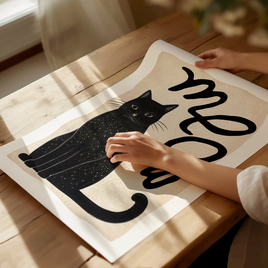 Black Cat Meow Boho Minimalist Cat Lover Wall Art Aesthetic Poster - Image 4