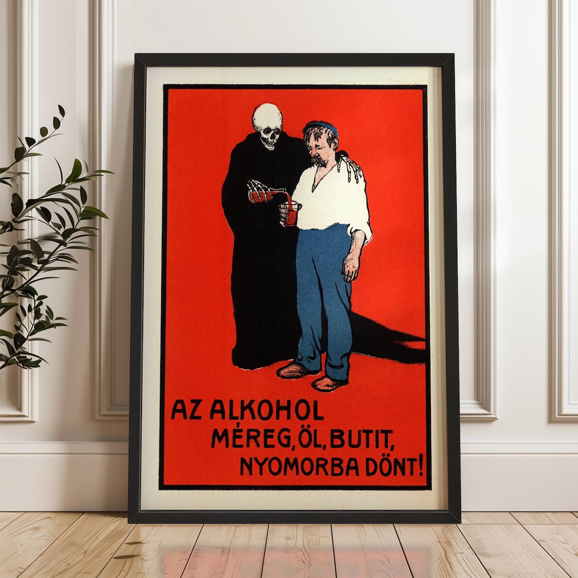 1914 Hungarian Anti-Alcohol Propaganda Grim Reaper Vintage Poster