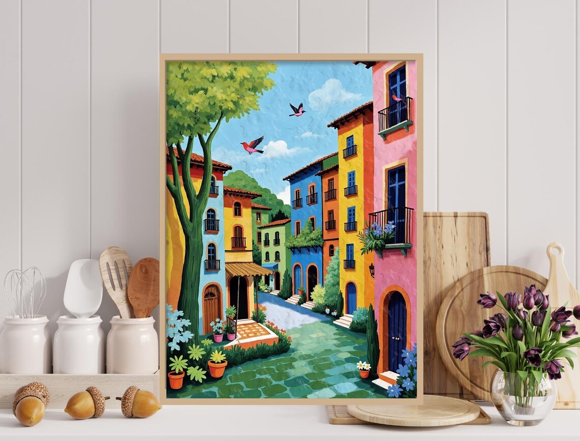 Boho Birds In Sky, Urban Landscape Art Print - Image 2