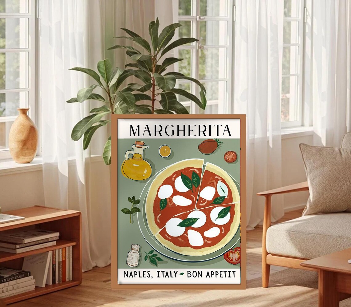 Margarita Pizza Art Print, Italian Kitchen Decor - Image 3