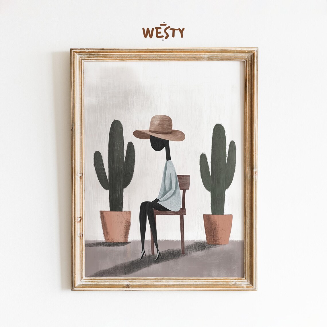 Minimalist Boho Woman Poster Abstract Desert Art Print Modern Cactus Wall Decor