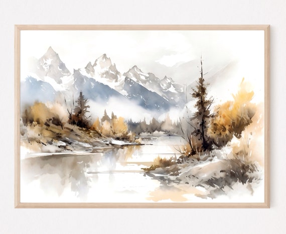 Grand Teton National Park Painting Western Decor Mountain Print Nature Wall Decor Mountainscape Wall Decor Home Decor Gift Art